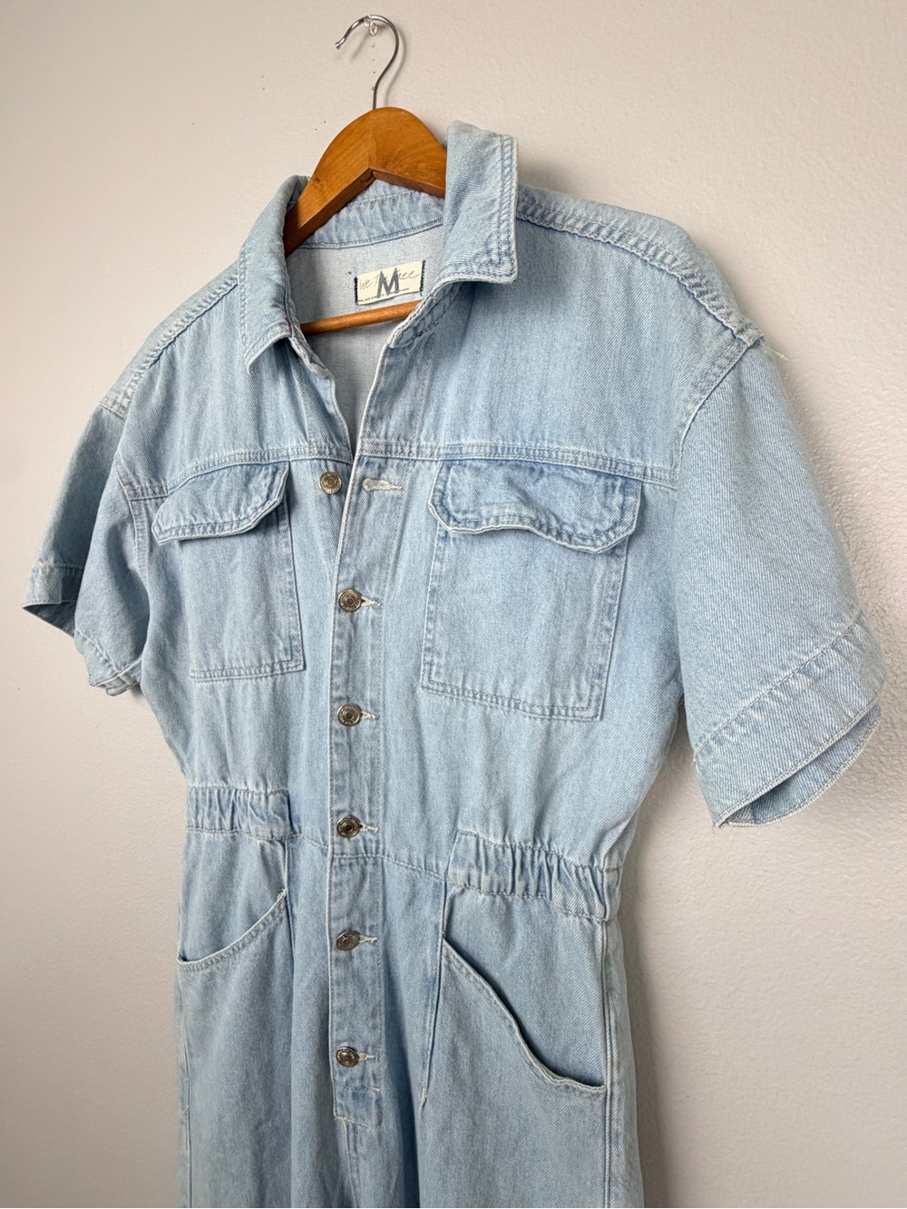 FREE PEOPLE Denim MARCI Coverall Jean Jumpsuit with Snap Pockets Clear Skies - Picture 6 of 12